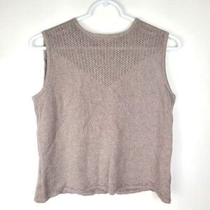 St. JOHN Sleeveless Metallic Tank Top Shirt Blouse Open Knit Crew Neck Womens S